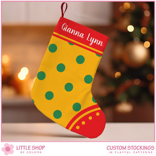 Bold Yellow Green Polka Dot Customisable Kids Small Christmas Stocking