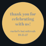 Bold Yellow Grey Custom Cute Bat Mitzvah Thank You Classic Round Sticker<br><div class="desc">Bold Typography Yellow Grey Custom Cute Bat Mitzvah Thank You Classic Round Sticker</div>
