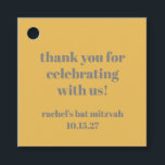 Bold Yellow Grey Custom Cute Bat Mitzvah Thank You Favour Tags<br><div class="desc">This personalised Bat Mitzvah favour tag is designed in a bold mustard yellow with minimalist grey typography, providing a modern and stylish touch to event keepsakes. Featuring a heartfelt "thank you for celebrating with us!" message, the tag is further customised with the name of the Bat Mitzvah celebrant and the...</div>