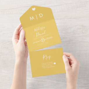 Bold Yellow Hearts Wedding  All In One Invitation