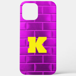 Bold Yellow "K" on Purple Brick Custom monogram iPhone 12 Pro Max Case