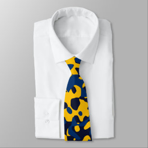 Bold Yellow, Navy Blue, and Dark Teal Camouflage Tie