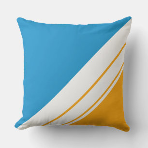 Bold Yellow Ocean Blue Sporty White Slant Stripes  Cushion