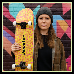 Bold Yellow Orange Pink Geometric Pattern Skateboard