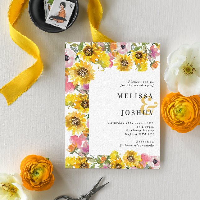 Bold Yellow & Pink Floral Wedding Invitation (Creator Uploaded)