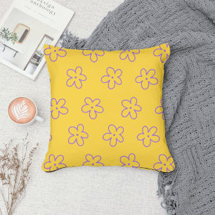 Bold Yellow & Purple Flower Tropical Whimsical  Cushion