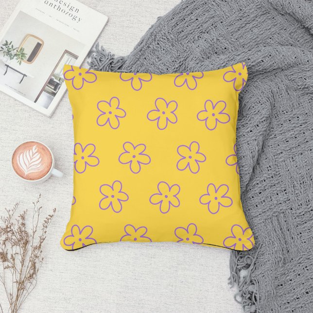 Bold Yellow & Purple Flower Tropical Whimsical  Cushion (Creator Uploaded)