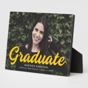 Bold Yellow Script Graduation Photo Plaque