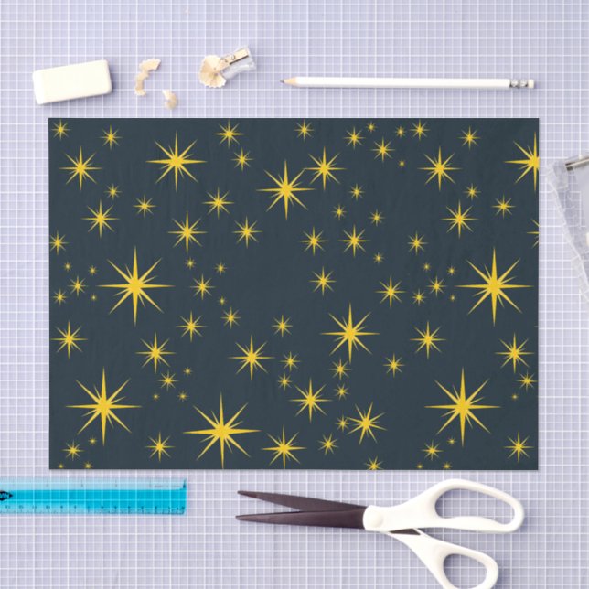 Bold Yellow Stars with Blue Background pattern Tissue Paper (Craft)