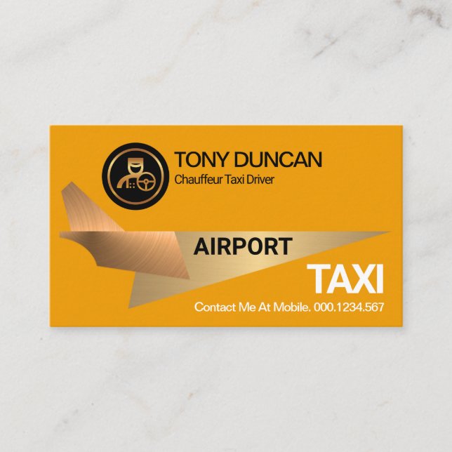 Bold Yellow Stunning Gold Jet Airport Taxi Driver Business Card (Front)