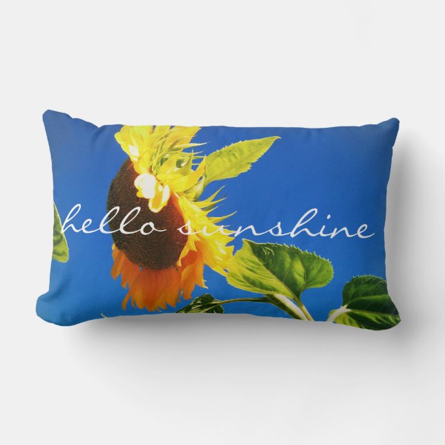 Bold Yellow Sunflower Photo Hello Sunshine Script  Lumbar Cushion (Front)
