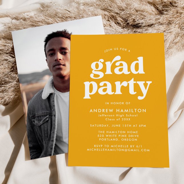 Bold Yellow Typography Photo Graduation Party Invitation (Creator Uploaded)