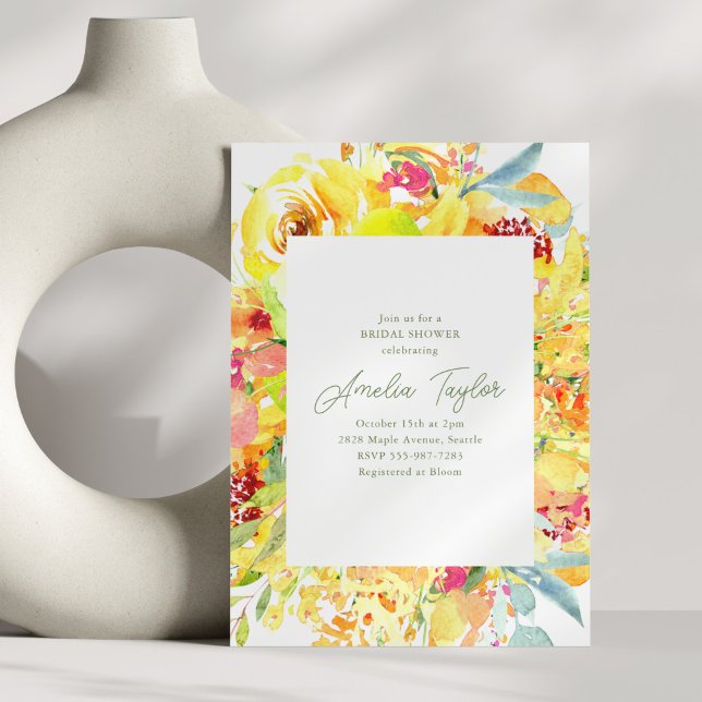 Bold Yellow Watercolor Floral Bridal Shower Invitation (Creator Uploaded)