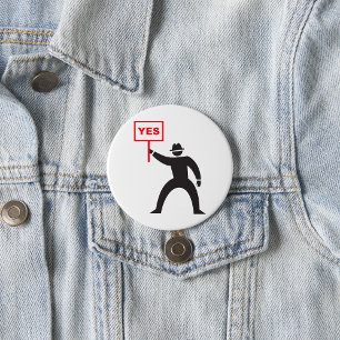 Bold Yes Sign Minimalist Stick Figure Protest 7.5 Cm Round Badge