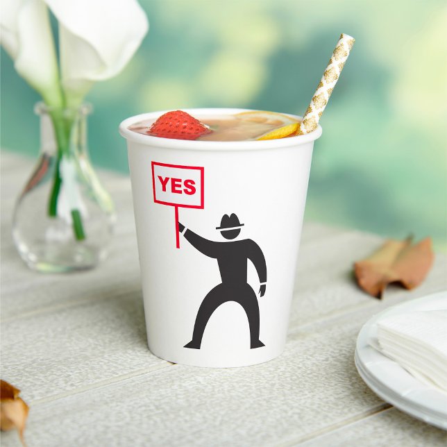 Bold Yes Sign Minimalist Stick Figure Protest  Paper Cups (Creator Uploaded)