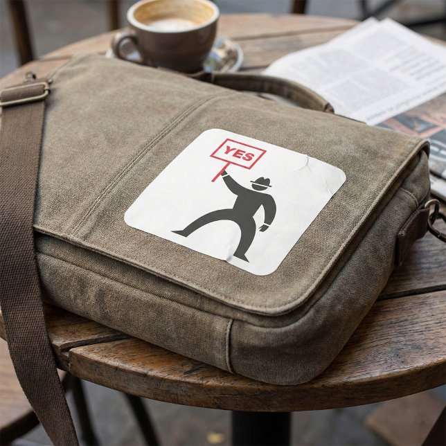 Bold Yes Sign Minimalist Stick Figure Protest  Square Sticker (Creator Uploaded)