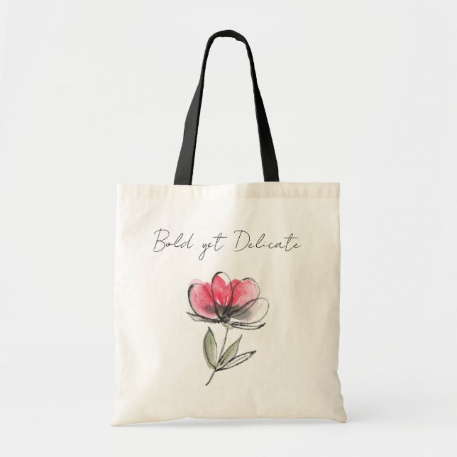 Bold yet Delicate - Red Flower Doodle Tote Bag (Front)