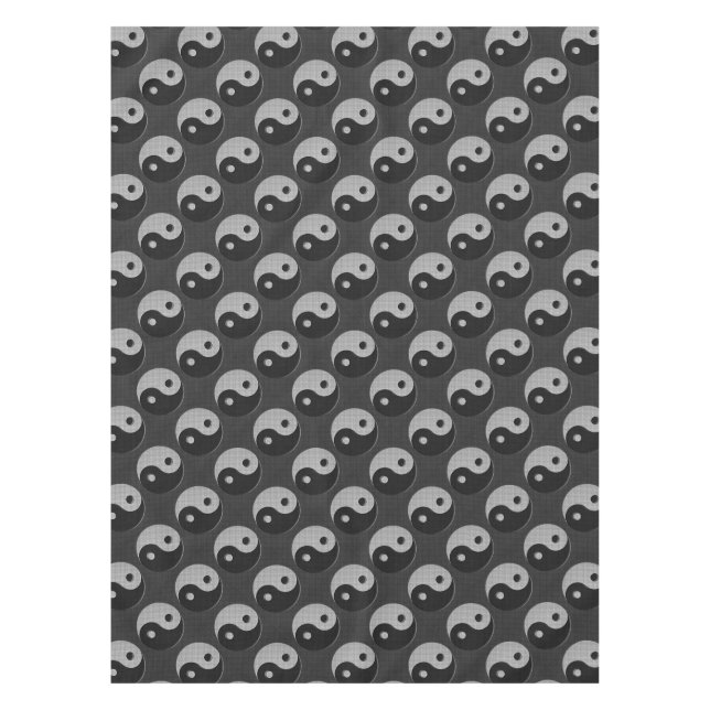 Bold Yin Yang in Carbon Fiber Print Style Tablecloth (Front)