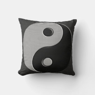 Bold Yin Yang in Carbon Fibre Print Style Cushion