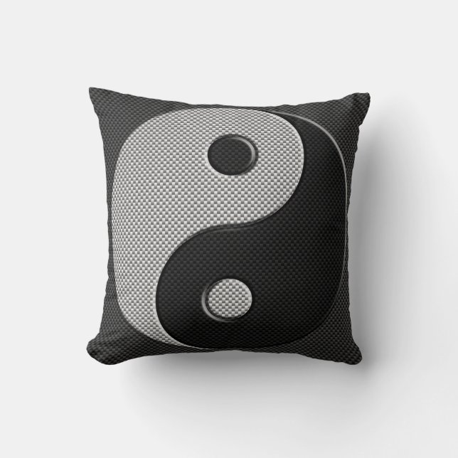 Bold Yin Yang in Carbon Fibre Print Style Cushion (Front)