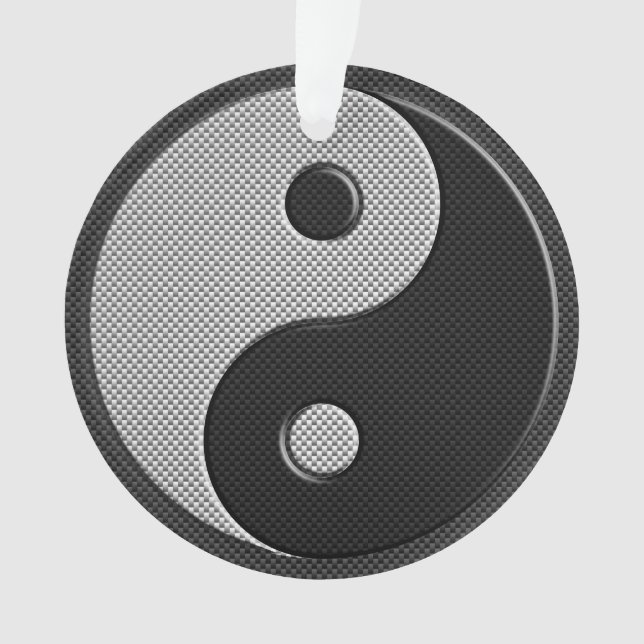 Bold Yin Yang in Carbon Fibre Print Style Ornament (Front)