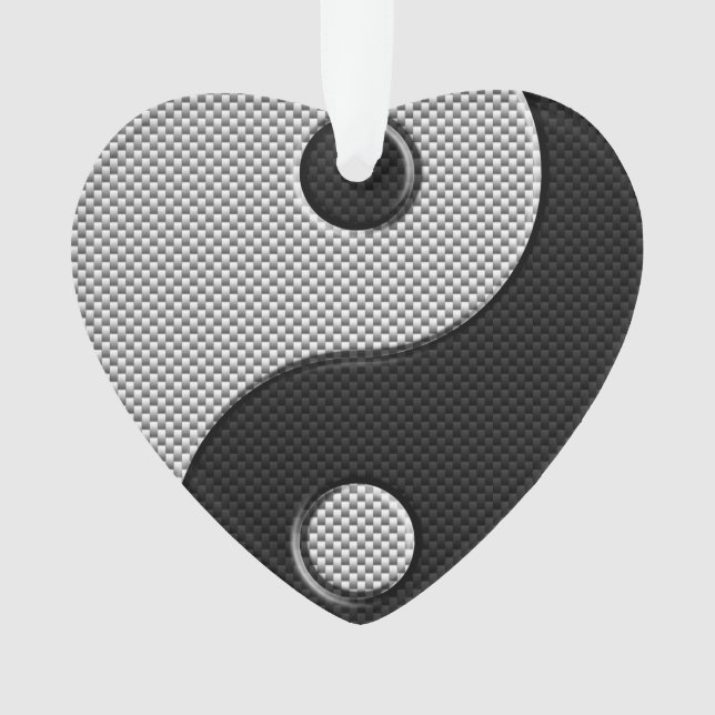 Bold Yin Yang in Carbon Fibre Print Style Ornament (Front)