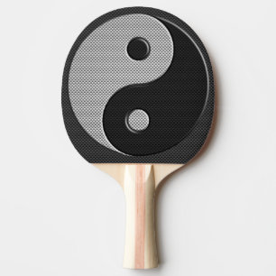 Bold Yin Yang in Carbon Fibre Print Style Ping Pong Paddle