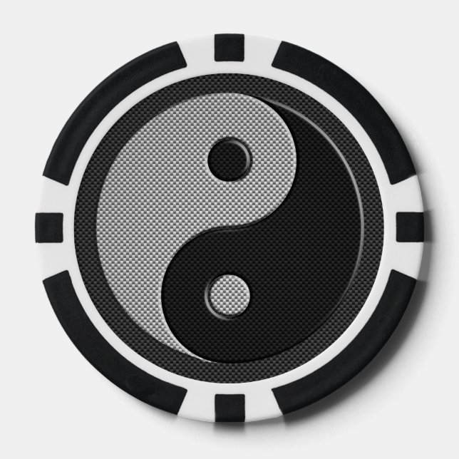Bold Yin Yang in Carbon Fibre Print Style Poker Chips (Front)