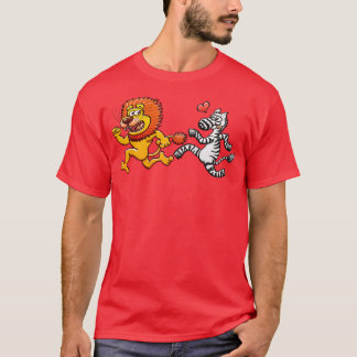Bold zebra in love running after scared lion T-Shirt