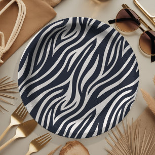 Bold Zebra Skin Pattern Black & White ID1151 Paper Plate