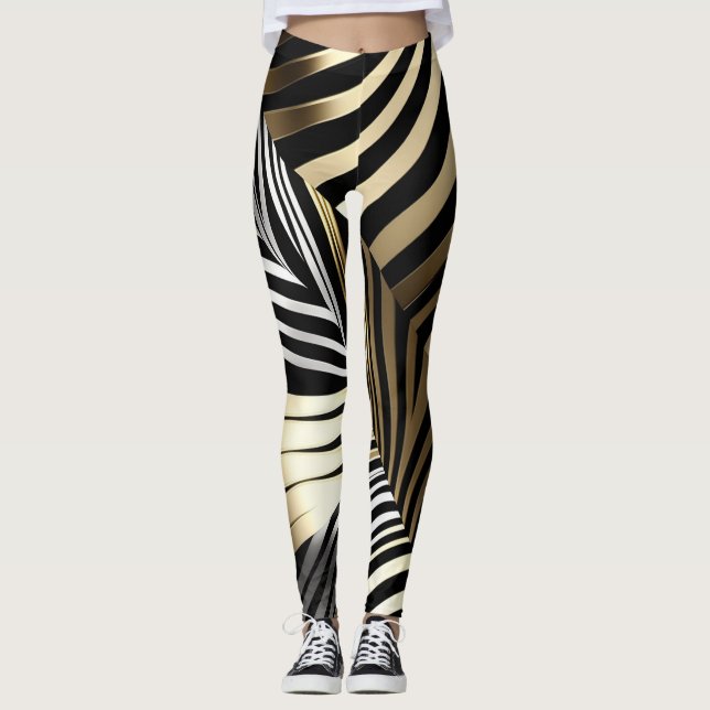 Bold zebra stripes in metallics leggings (Front)