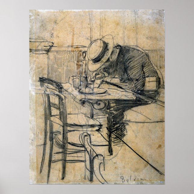 Boldini - The Helleu Painter Sitting At A Cafe Poster (Front)