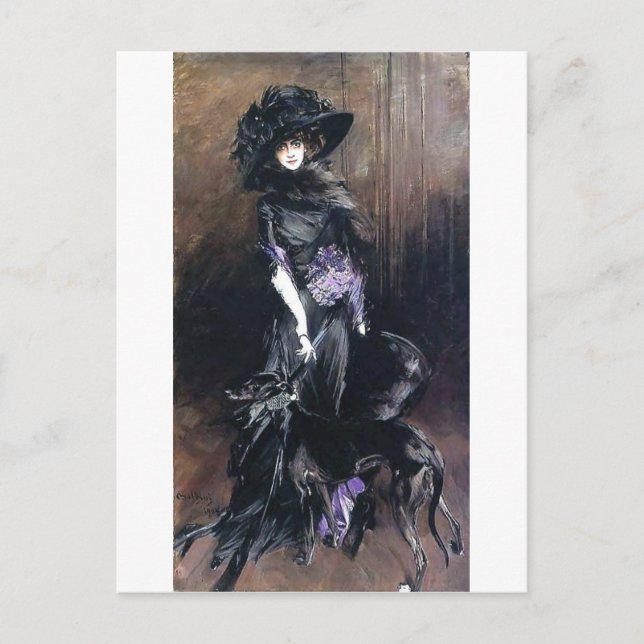 boldini woman and dog greyhound postcard (Front)