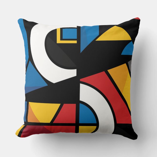Boldly Coloured Geometric Cubist Abstract Cushion (Front)