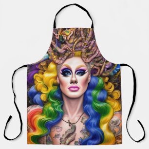 Boldly Glowing Rainbow Drag Queen Artwork Design Apron