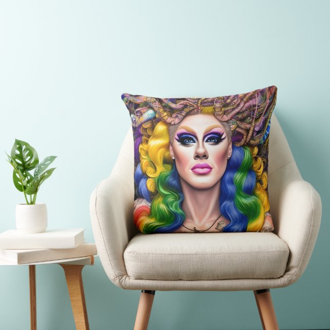 Boldly Glowing Rainbow Drag Queen Artwork Design Cushion (Chair)