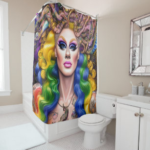 Boldly Glowing Rainbow Drag Queen Artwork Design Shower Curtain