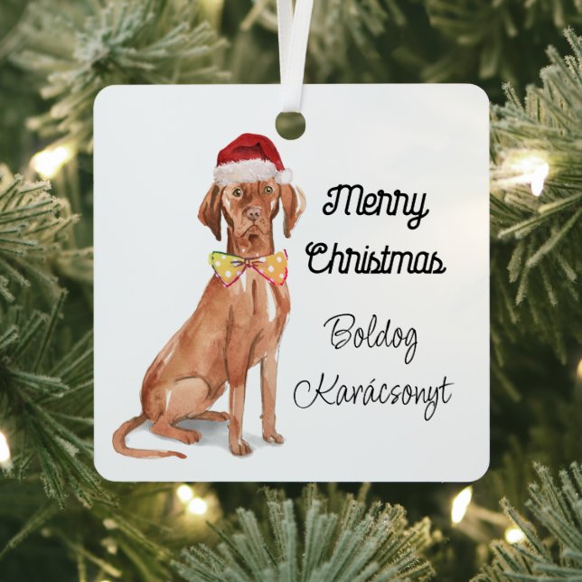 Boldog Karácsonyt Vizsla Metal Tree Decoration (Insitu)
