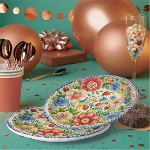 Boleslawiec Polish Pottery Floral Paper Plate Set
