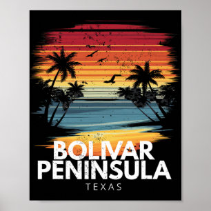 Bolivar Peninsula Texas Surfboard Surfing Vintage Poster