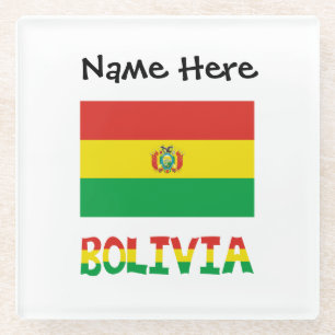 Bolivia Bolivian Flag Personalised Text Glass Coaster