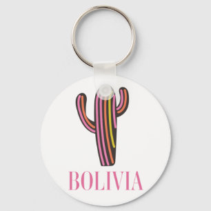 Bolivia cactus travel poster postcard key ring