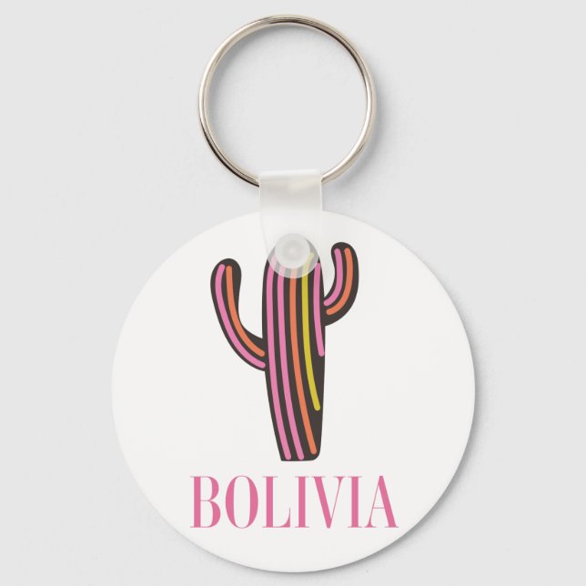 Bolivia cactus travel poster postcard key ring (Front)