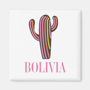 Bolivia cactus travel poster postcard keychain magnet