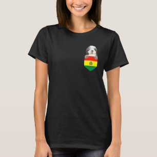 Bolivia Flag Bearded Collie Dog In Pocket T-Shirt