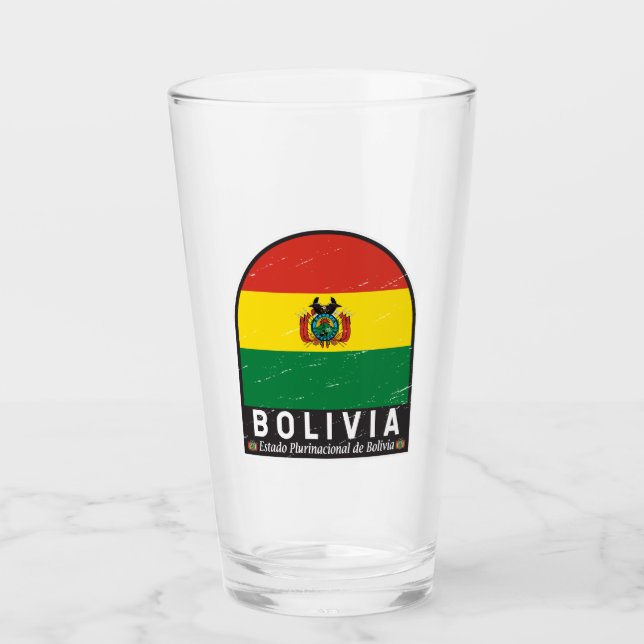 Bolivia Flag Emblem Distressed Vintage Glass (Front)