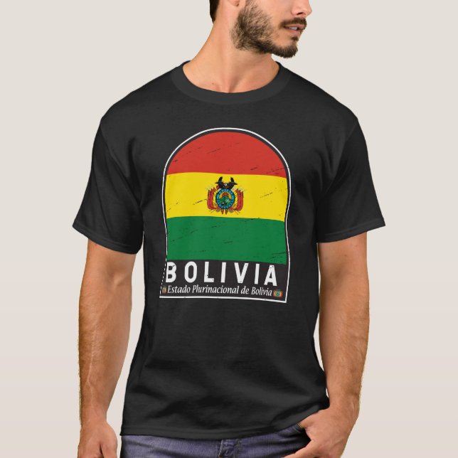 Bolivia Flag Emblem Distressed Vintage T-Shirt (Front)