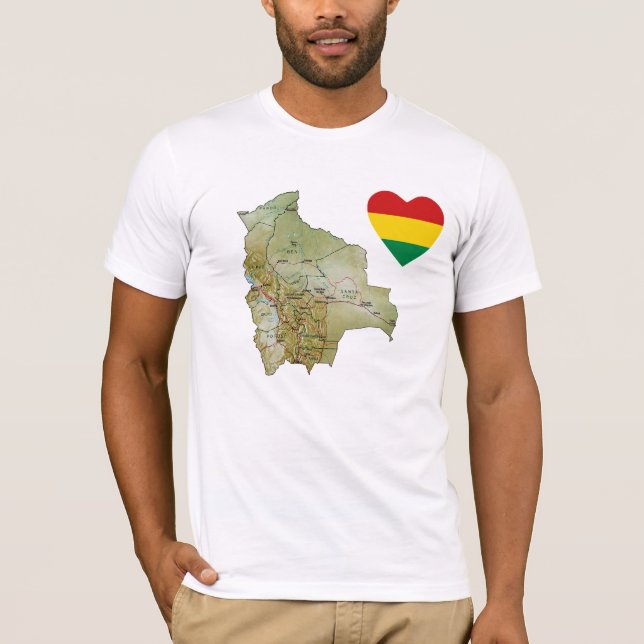 Bolivia Flag Heart and Map T-Shirt (Front)