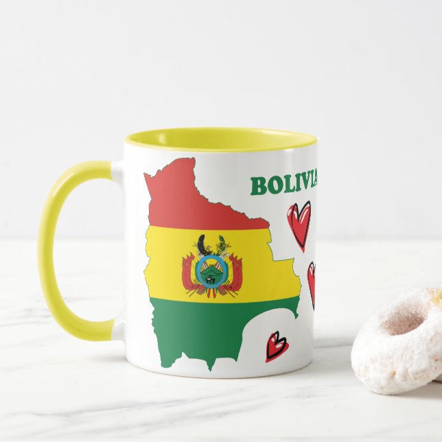 Bolivia Flag In The Country Map Mug (With Donut)