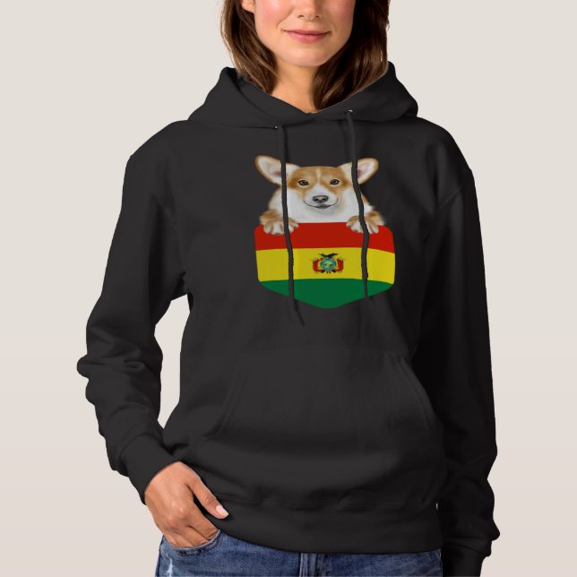 Bolivia Flag Pembroke Welsh Corgi Dog In Pocket Hoodie (Front)